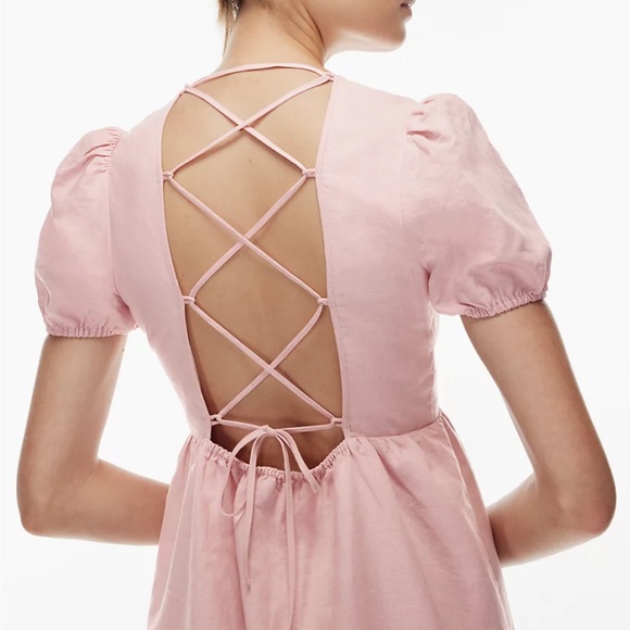 NWOT Sunday Best Saida Dress Babydoll Tie Back Dress Size Medium Pink - Picture 10 of 11